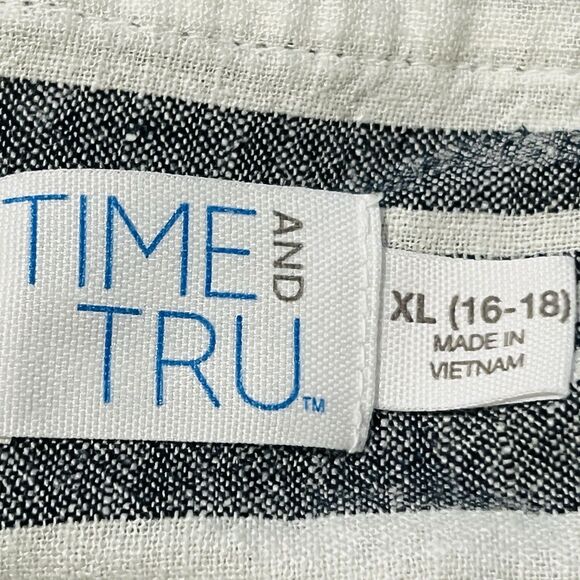 Time & Tru Gray & White Striped Linen Blend Breezy Button Down Dress - XL 16/18 - Picture 7 of 8